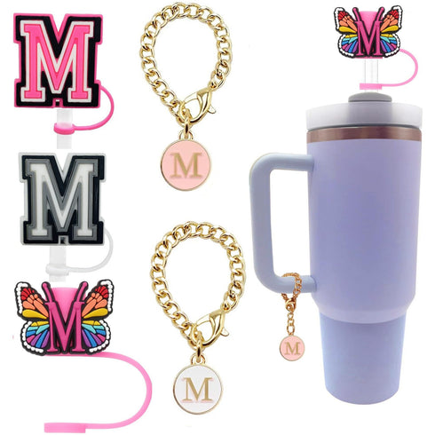 English Letter Butterfly Dust-proof Straw Cap Pendant Set for tumbler, Tumbler set Accessories